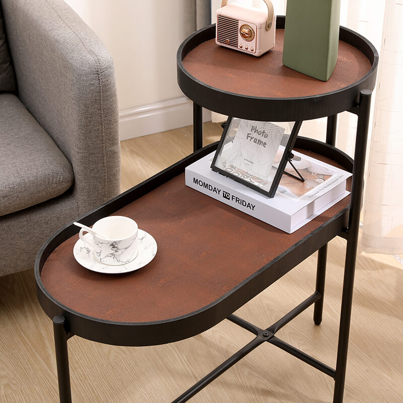 Brown Black Metal Frame Side Table