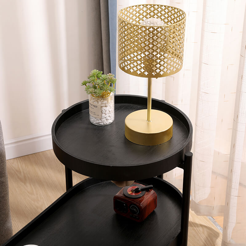 2-Tier Metal Frame Wooden Side Table