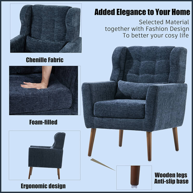 Modern Dark Blue Upholstered Accent Chair