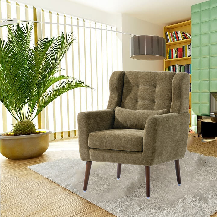 Modern Avocado Chenille Fabric Accent Chair