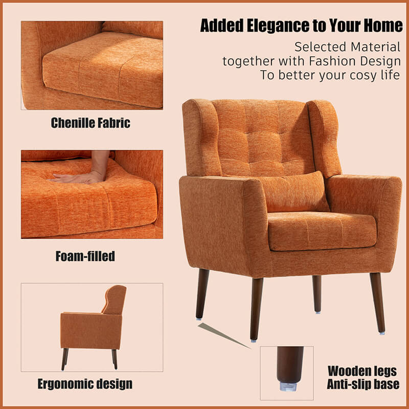 Orange Upholstered Foam Filled Accent Chair