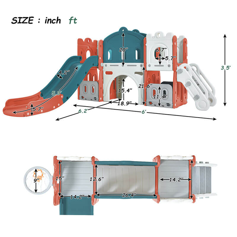 Freestanding Castle Climber Kids Slide Playset