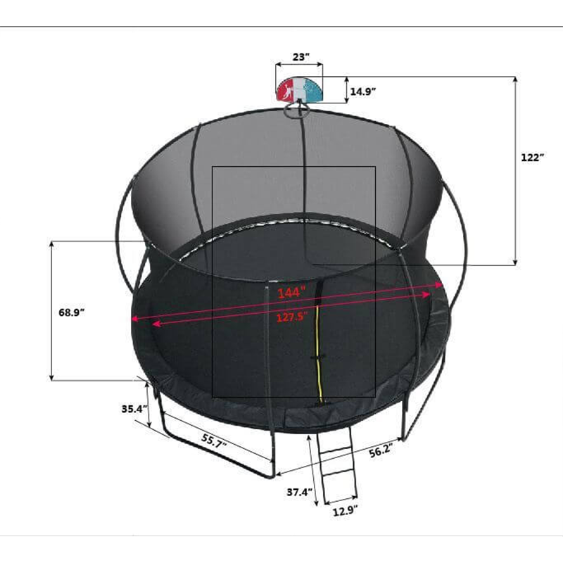 144" Black Enclosure Net Pumpkin Trampoline