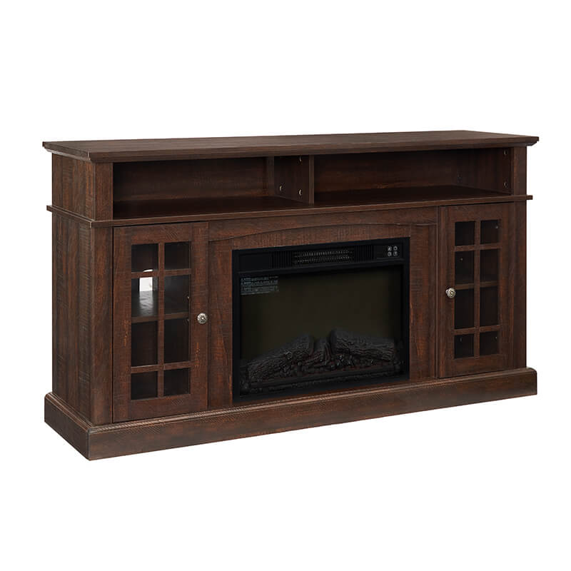 58.2" Espresso TV Media Stand With Fireplace And Storage Space