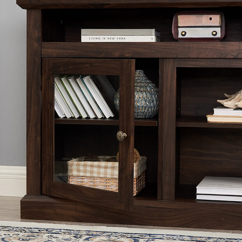 60" Brown TV Media Stand With Fireplace And Storage Space