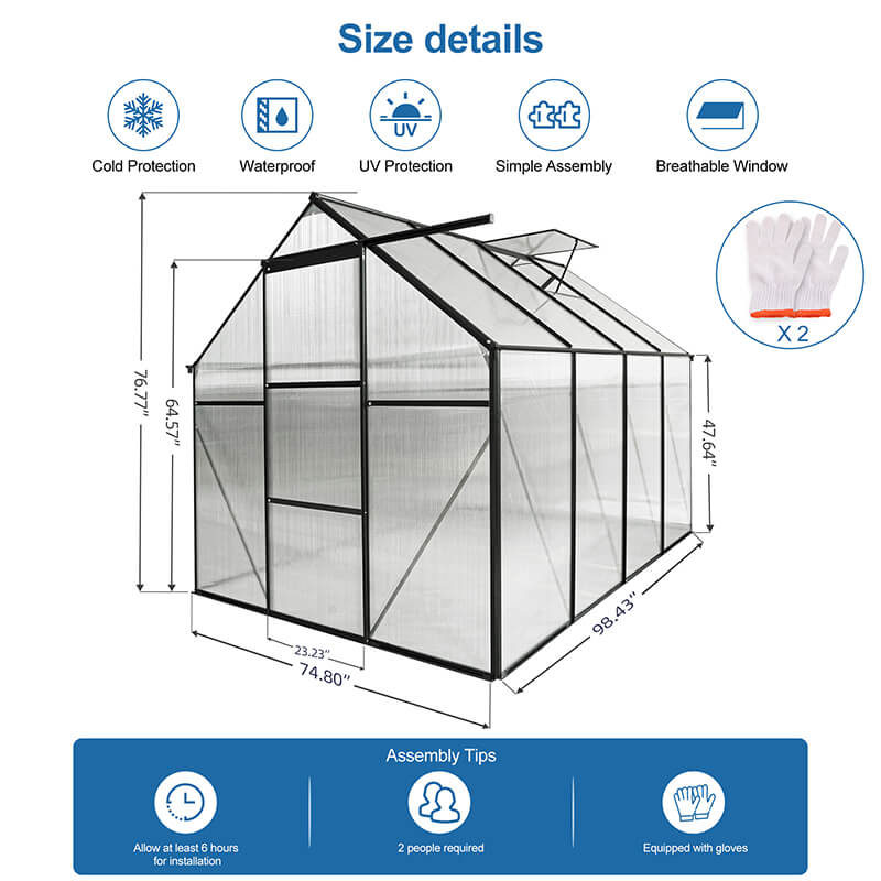 98.4" Black Polycarbonate Aluminum Greenhouse