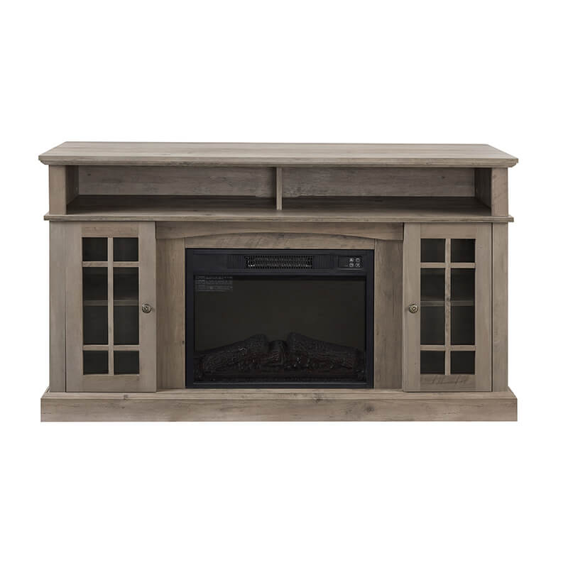 58.2" Grey Wash TV Media Stand With Fireplace And Storage Space