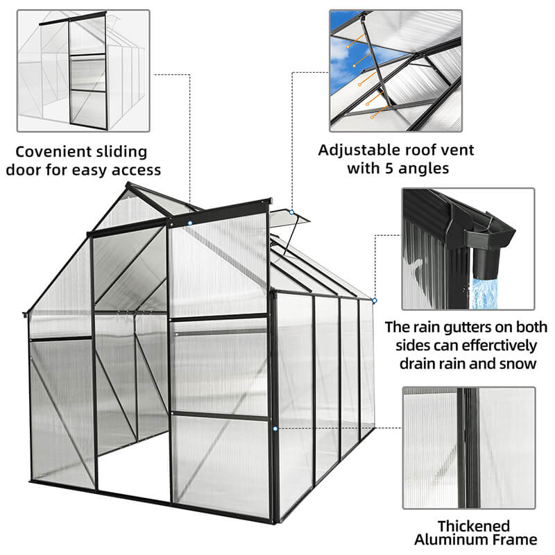 98.4" Black Polycarbonate Aluminum Greenhouse