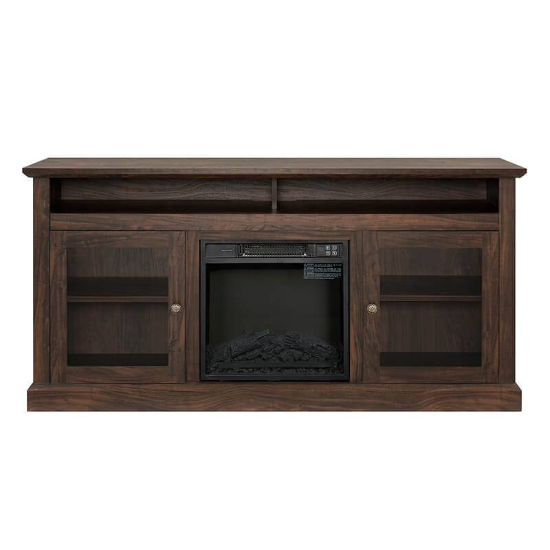 60" Brown TV Media Stand With Fireplace And  Storage Space