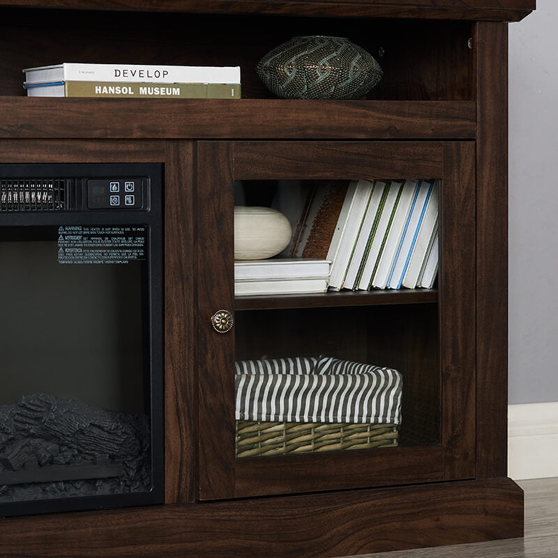 60" Brown TV Media Stand With Fireplace And  Storage Space