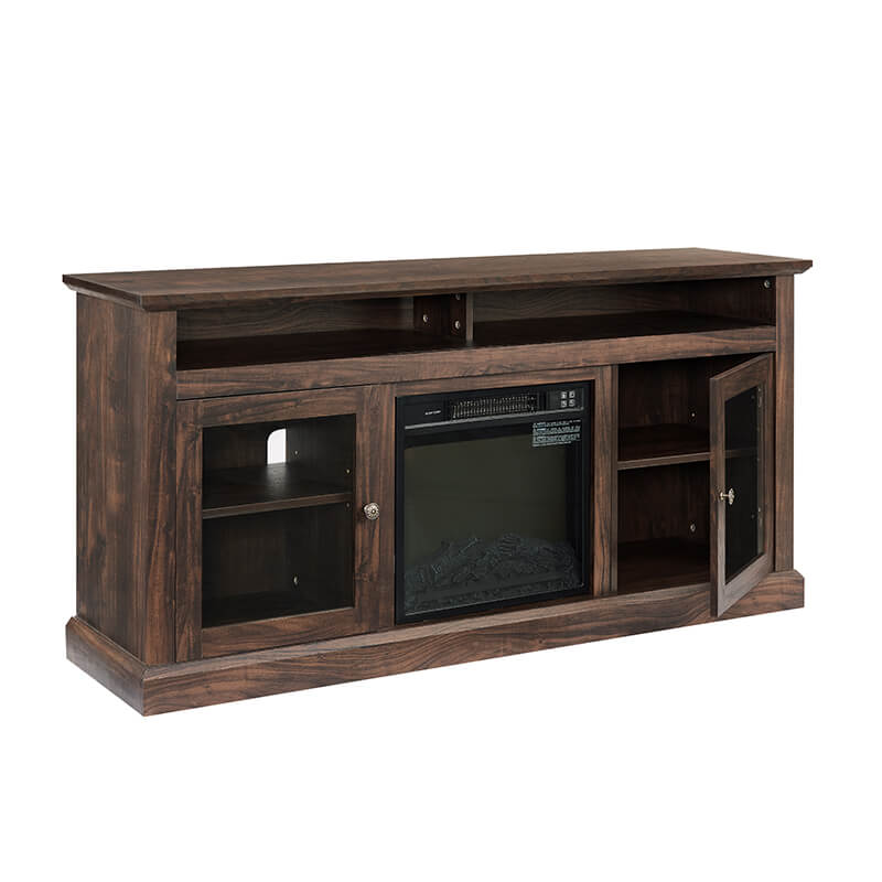 60" Brown TV Media Stand With Fireplace And  Storage Space