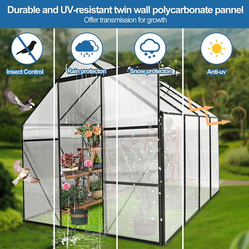 98.4" Black Polycarbonate Aluminum Greenhouse