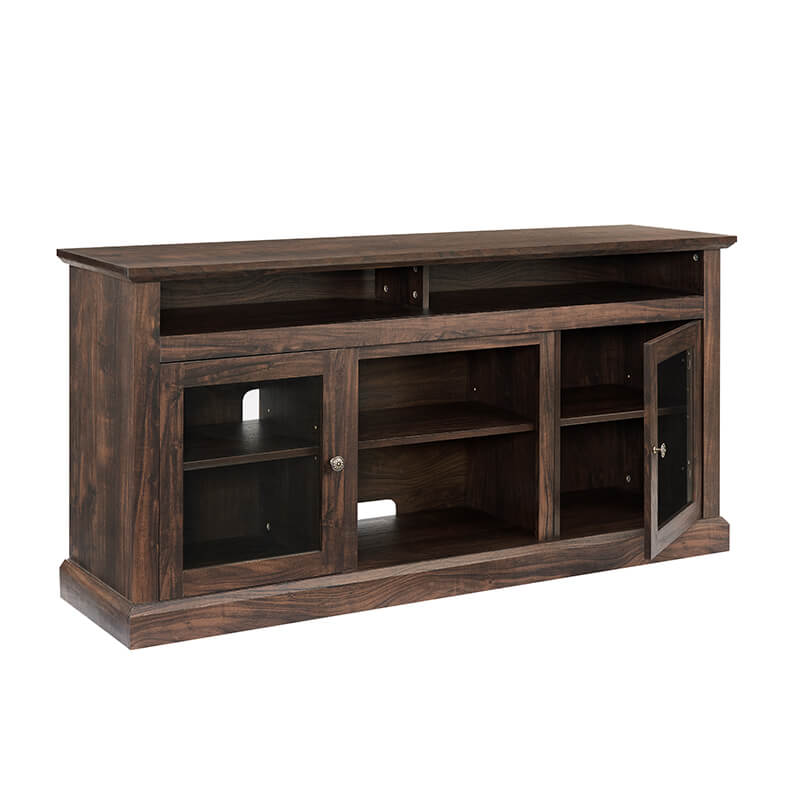 60" Brown TV Media Stand With Fireplace And Storage Space