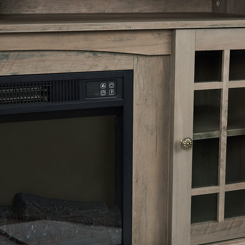 58.2" Grey Wash TV Media Stand With Fireplace And Storage Space