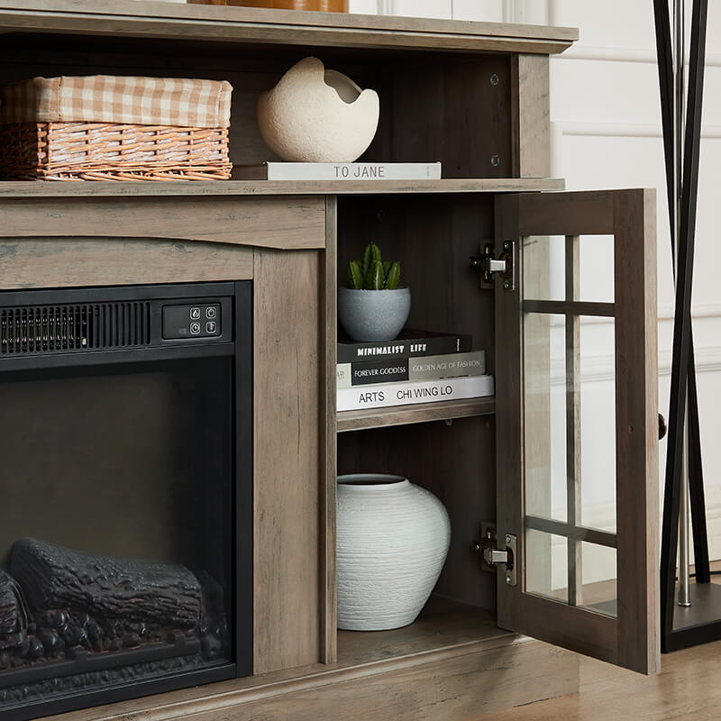 58.2" Grey Wash TV Media Stand With Fireplace And Storage Space