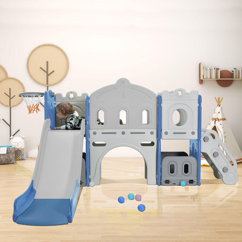 Blue Freestanding Kids Castle Climber Playset 