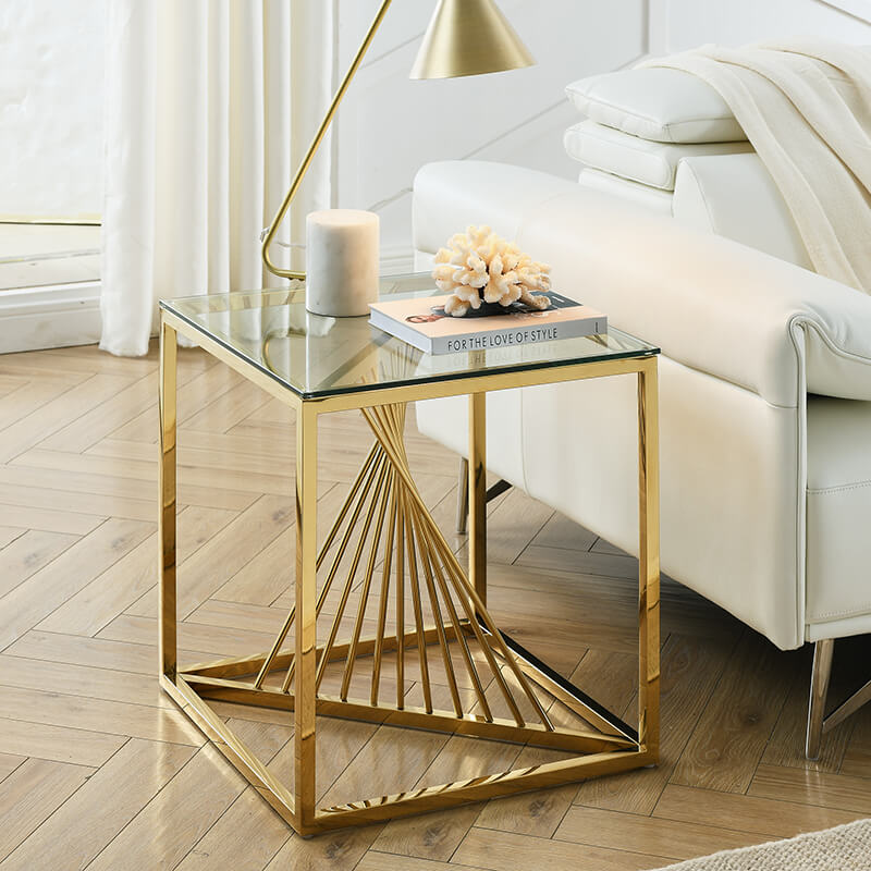 20" Modern Gold Glass End Table