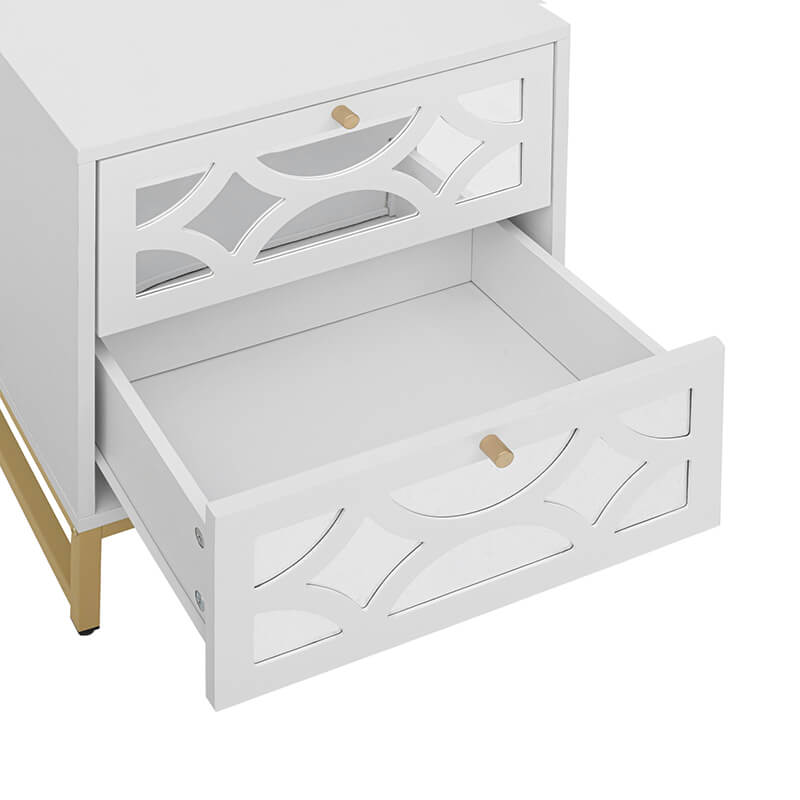 18.9" White Mirrored 2-Drawer Nightstand