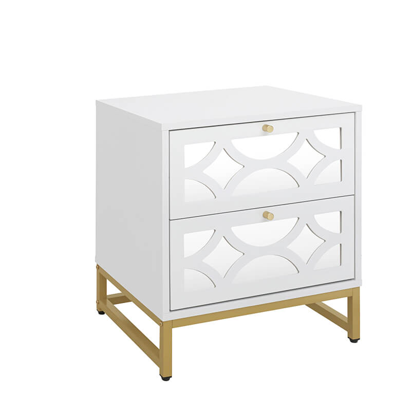 18.9" White Mirrored 2-Drawer Nightstand