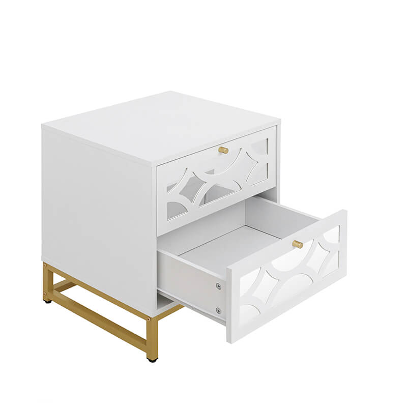 18.9" White Mirrored 2-Drawer Nightstand