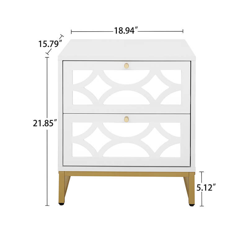 18.9" White Mirrored 2-Drawer Nightstand