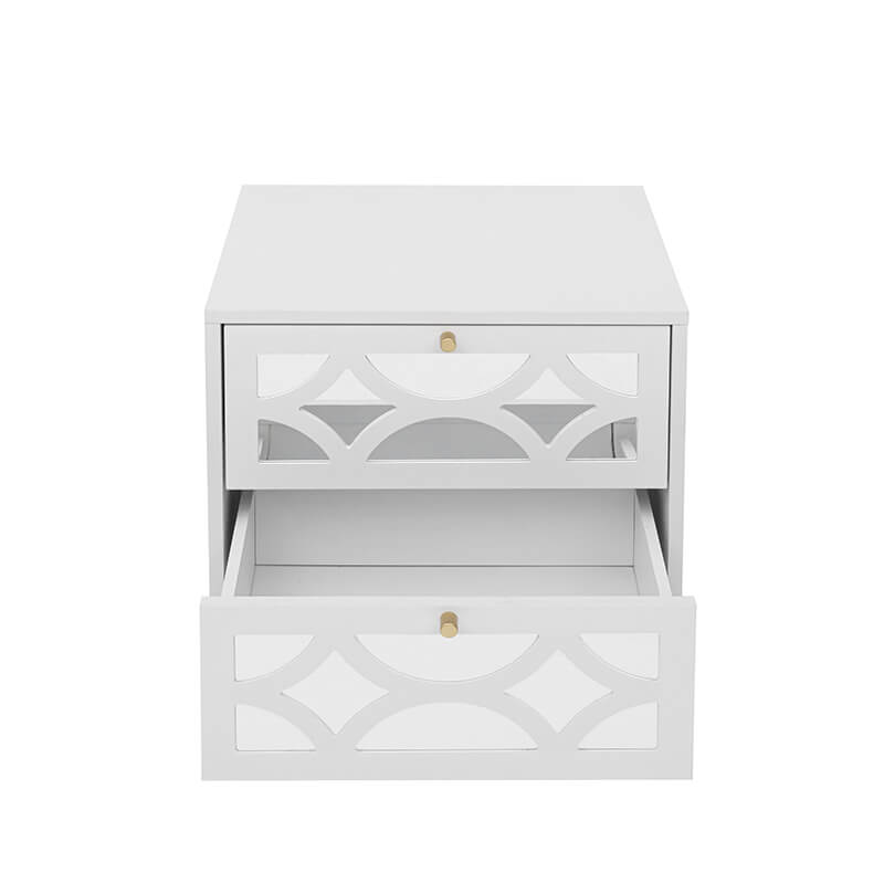 18.9" White Mirrored 2-Drawer Nightstand