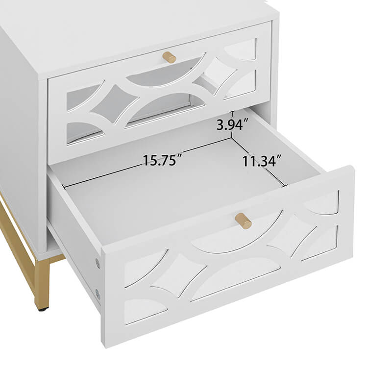 18.9" White Mirrored 2-Drawer Nightstand