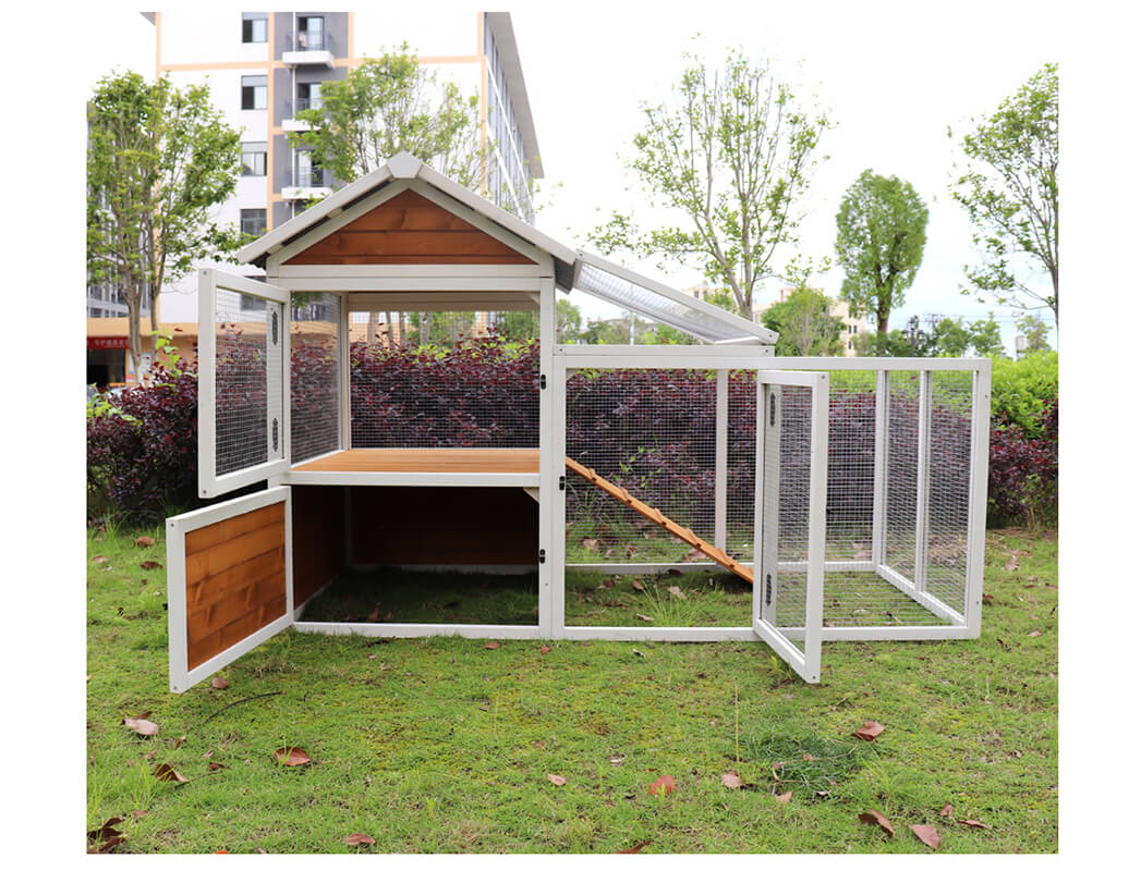 77" Wooden Coop Poultry Cage House for Rabbit and Chicken with Nest Box