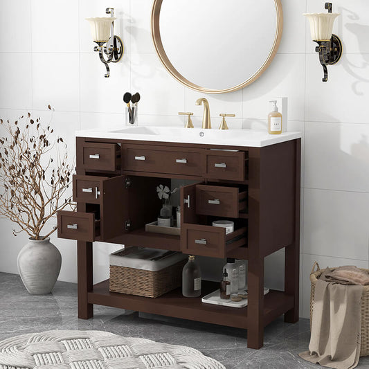 35.2'' Modern Brown Bathroom Vanity Cabinet