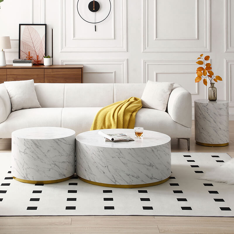  White Marble Pattern Round Coffee Table