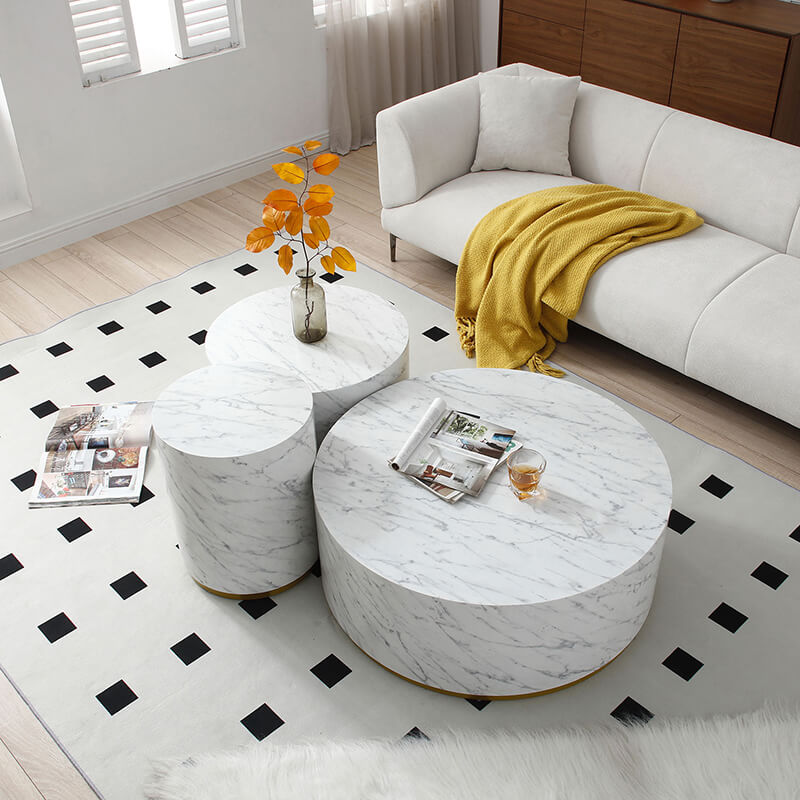  White Marble Pattern Round Coffee Table