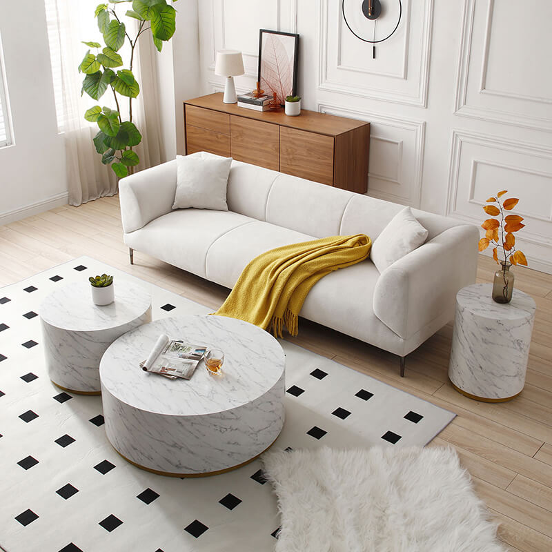  White Marble Pattern Round Coffee Table