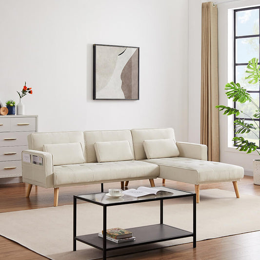 Ivory Chaise Convertible Sectional Sleeper Sofa