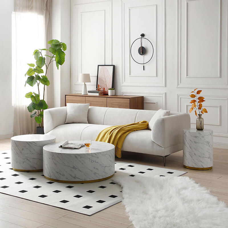  White Marble Pattern Round Coffee Table