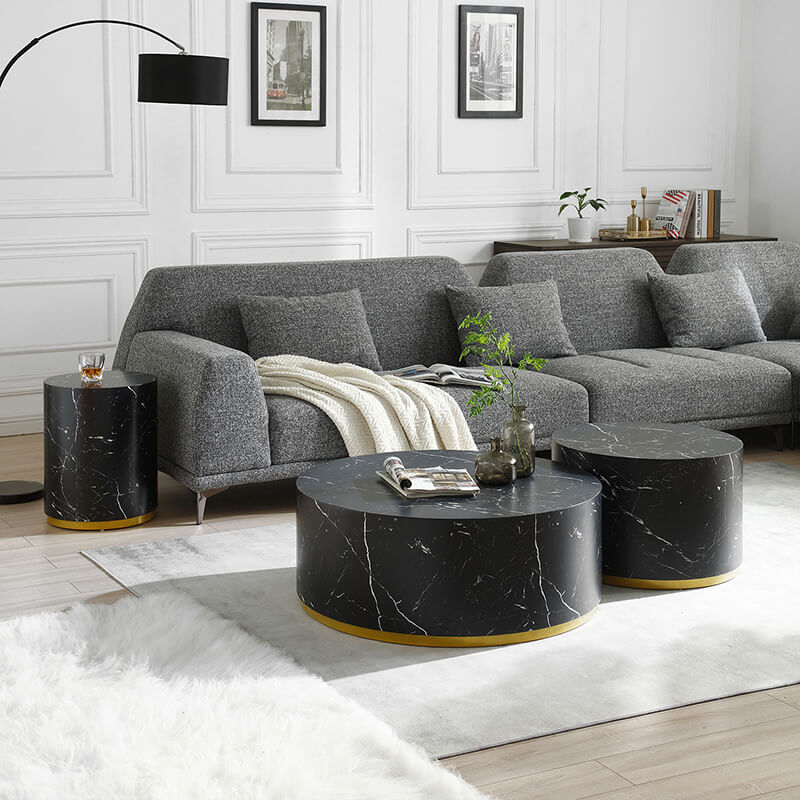 Black Marble Pattern Round Coffee Table