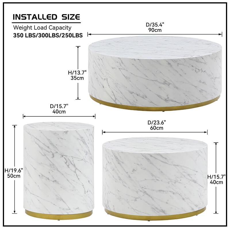  White Marble Pattern Round Coffee Table