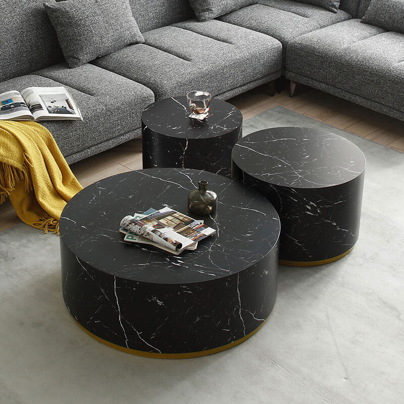 Black Marble Pattern Round Coffee Table