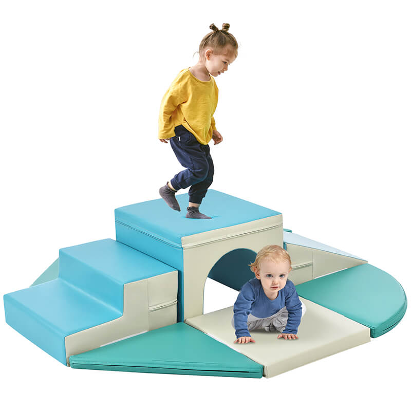 9 In 1 Blue And Grey Soft Climb And Crawl Foam Nugget Block For Toddlers