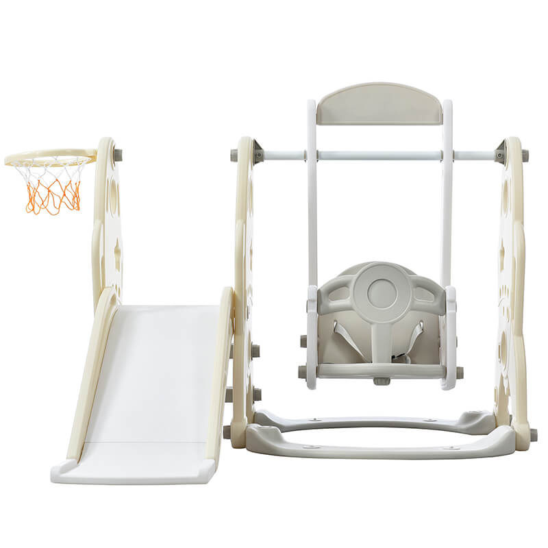 55.10" Yellow Toddler Swing And Slide 3 in 1 Set With Basketball Hoops