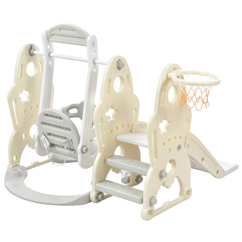 55.10" Yellow Toddler Swing And Slide 3 in 1 Set With Basketball Hoops