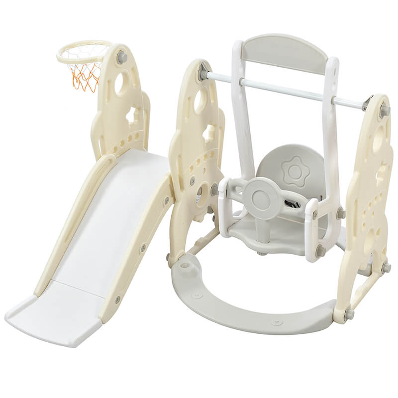 55.10" Yellow Toddler Swing And Slide 3 in 1 Set With Basketball Hoops