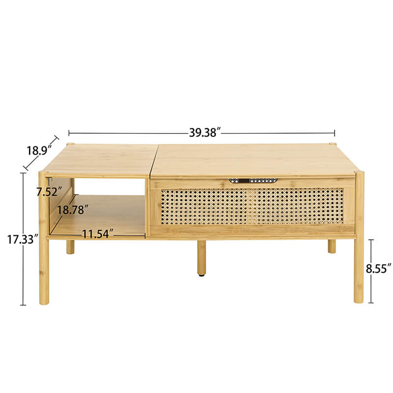 39.4" Natural Bamboo & Rattan Coffee Table