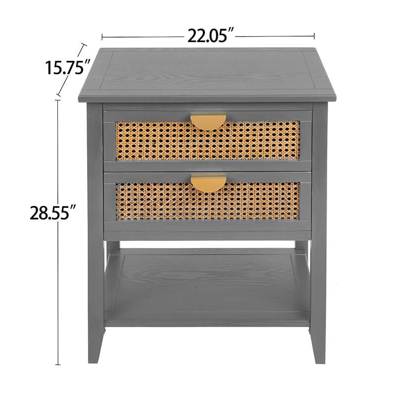 Gray Natural Rattan Side Table Nightstand