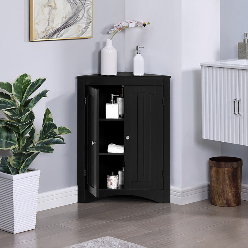 Coffee Black Corner Bathroom Floor Cabinet