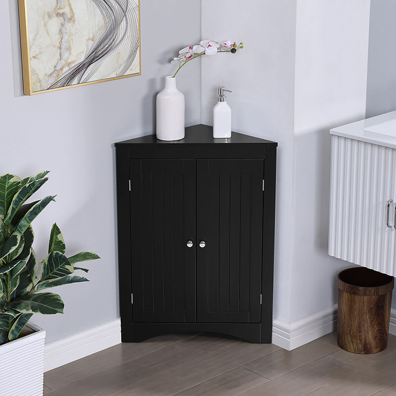 Coffee Black Corner Bathroom Floor Cabinet