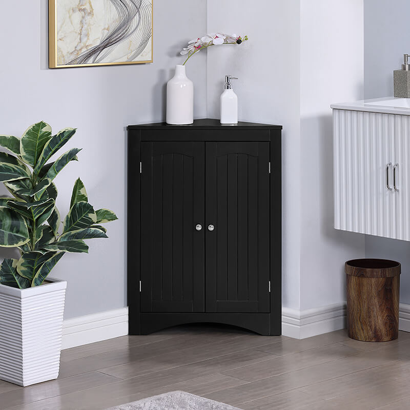 Coffee Black Corner Bathroom Floor Cabinet