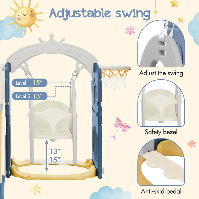 Blue Freestanding Toddler Slide & Swing Set