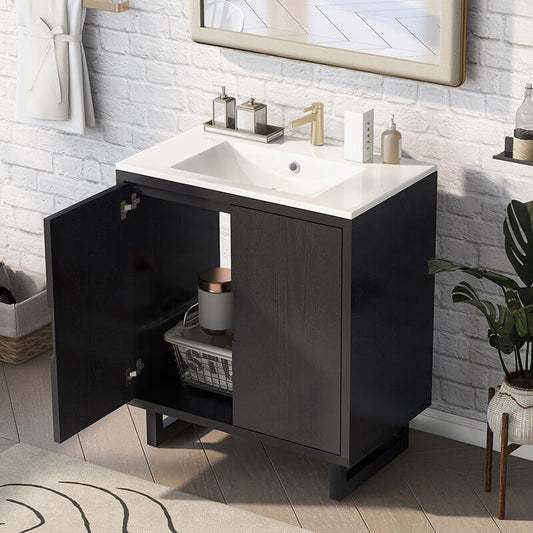 Black Transitional Style Bathroom Vanity Set