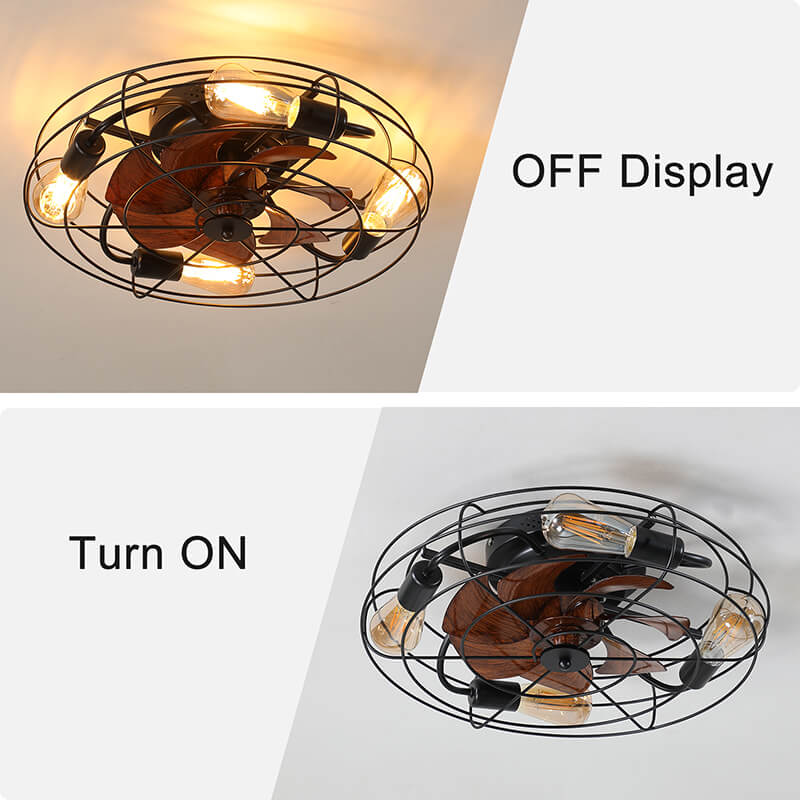 Black Farmhouse Caged Ceiling Fan Light