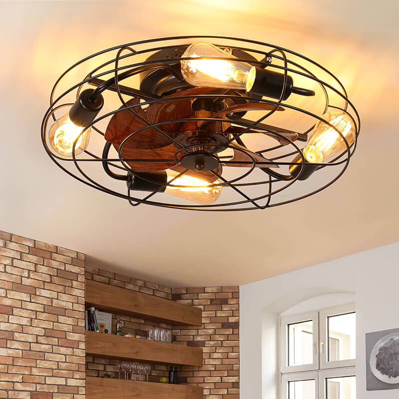 Black Farmhouse Caged Ceiling Fan Light